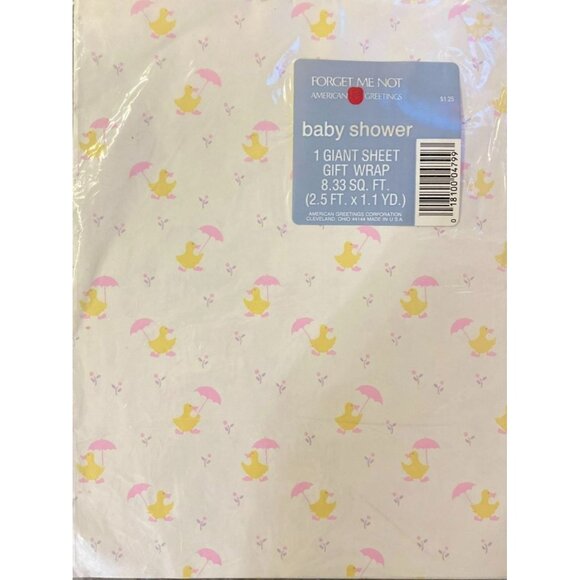 Vintage American Greetings Baby Girl Gift Wrap NEW Ducks Pink Umbrellas Flowers - Picture 1 of 8